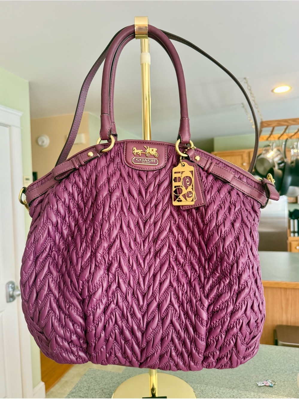Coach 70th Anniversary Madison Quilted Plum Tote with Gold-Tone Hardware $435